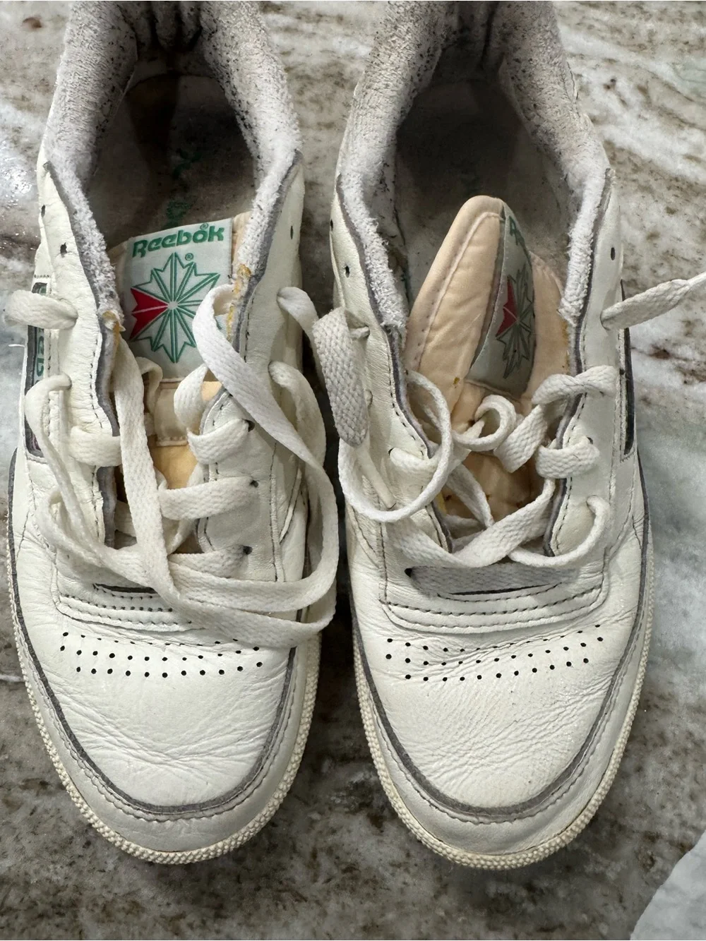 Reebok Men's White Leather with Green & Red Logo Classic C85